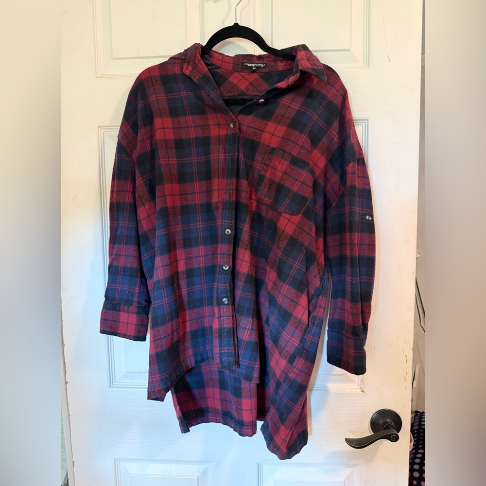 Plaid Button Down Shirt - Red and Blue
